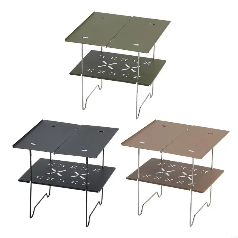 

340F Double Deck Aluminum Plate Camping Table, Easy to Clean Outdoor Camp Table Foldable Travel Table for Picnics and Hiking