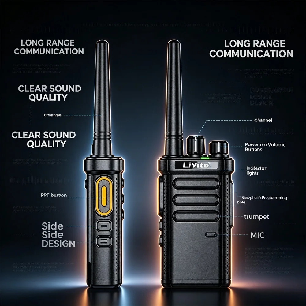 Analog Walkie Talkie 9800mAh 8W High Power Long Range Two-Way Radio USB-C Fast Charge 16CH K-Type Headset Pro Radio for Work