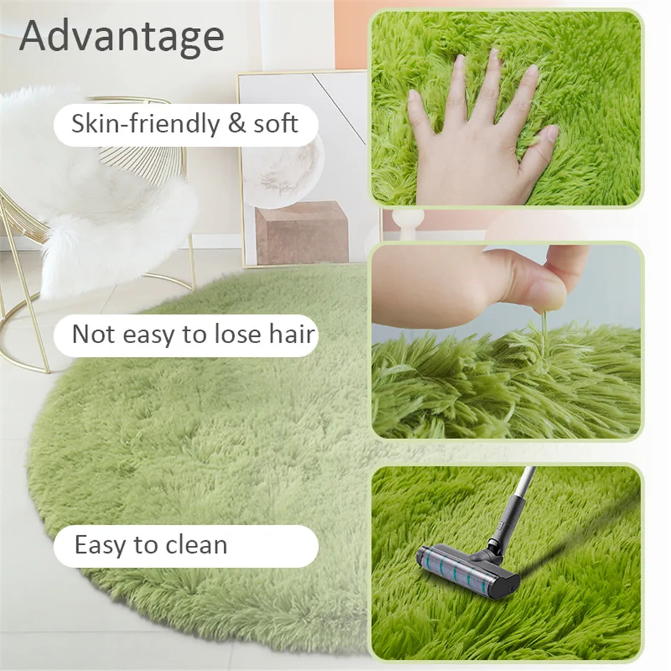 Round Plush Carpet For Living Room Green Shaggy Rug For Sofa Chair Long Hair Floor Mat Bathroom Decoration  Kids Rug Fluffy