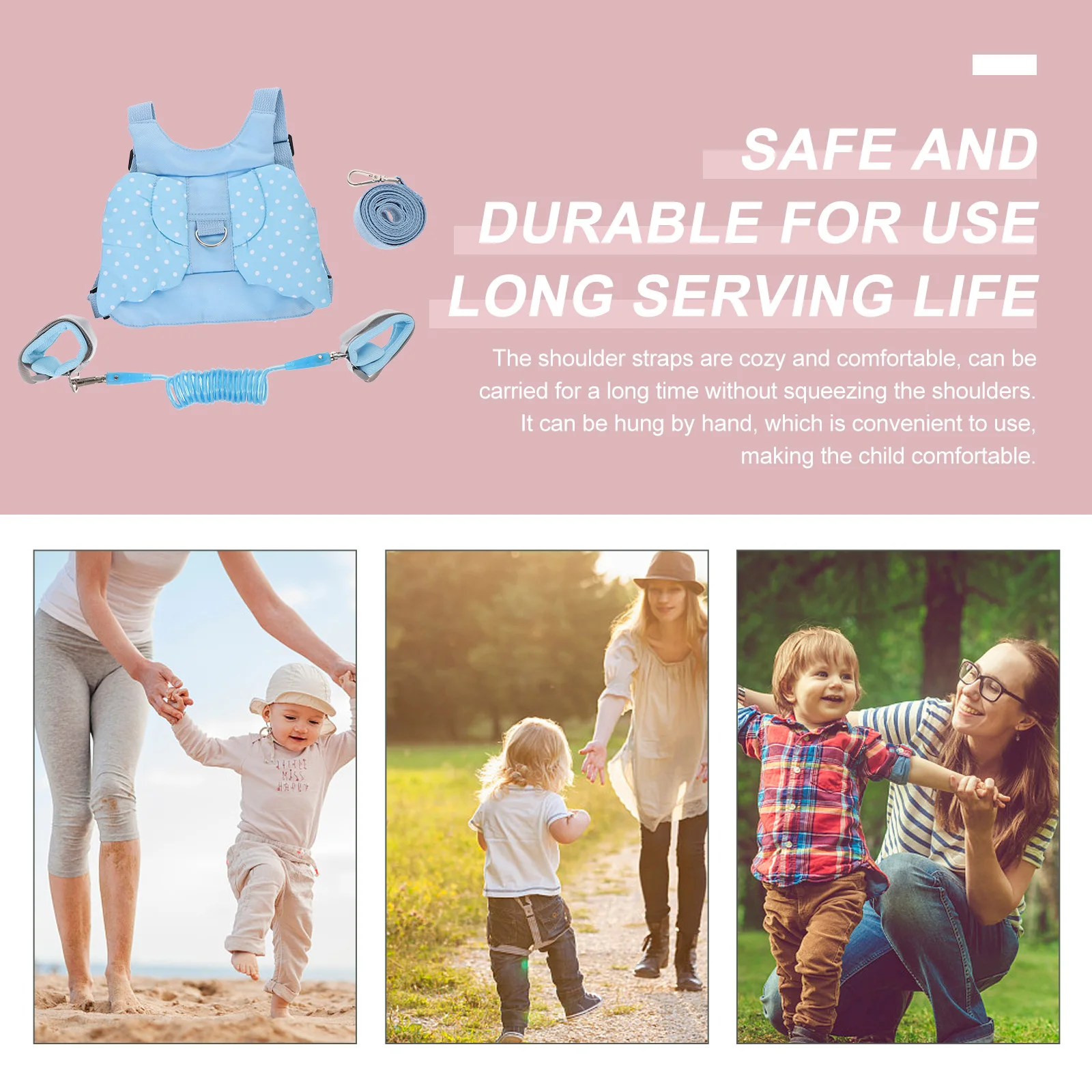 

Toddler Harness Kids Wrist Link Child Anti Lost Backpack Adjustable Traction Rope Breathable Fabric Comfortable Strap Long