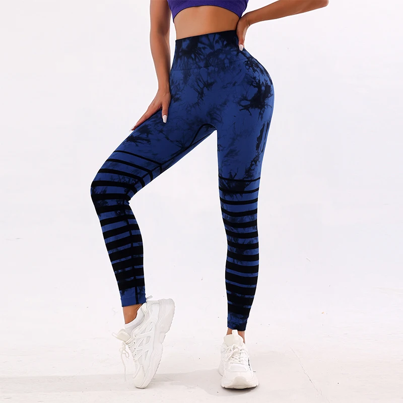 Tie Dye Strips Leggings stampati per le donne Push Up sport Fitness Yoga pantaloni a vita alta Leggings Slim senza cuciture Para Mujer