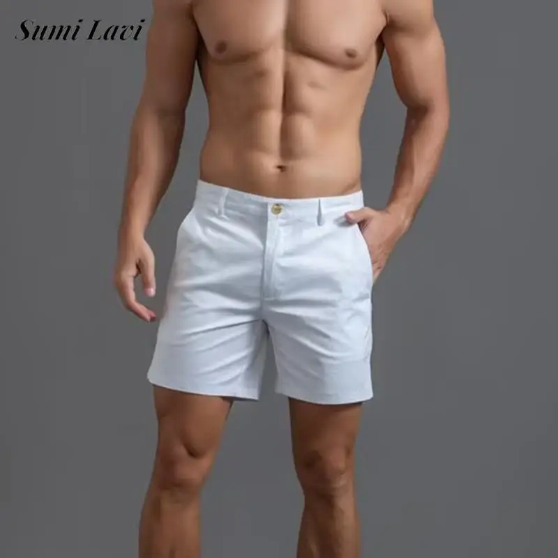 Daily Casual Solid Color Slim Fit Mens Shorts 2025 Spring Summer Leisure Breathable Shorts Fashionable Men Straight Short Pant
