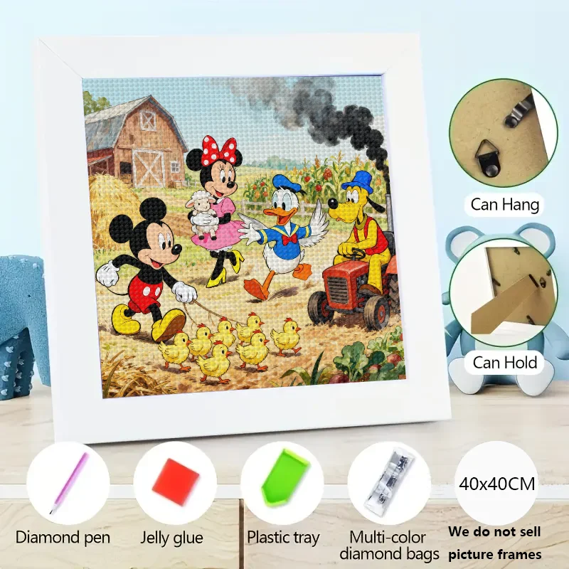 

5D DIY Полный дрель Алмазная картина Комплект, Мультфильм Микки Маус Минни Дональд Дак Плутон Ферма Урожай Сцена с милыми детскими цыплятами и