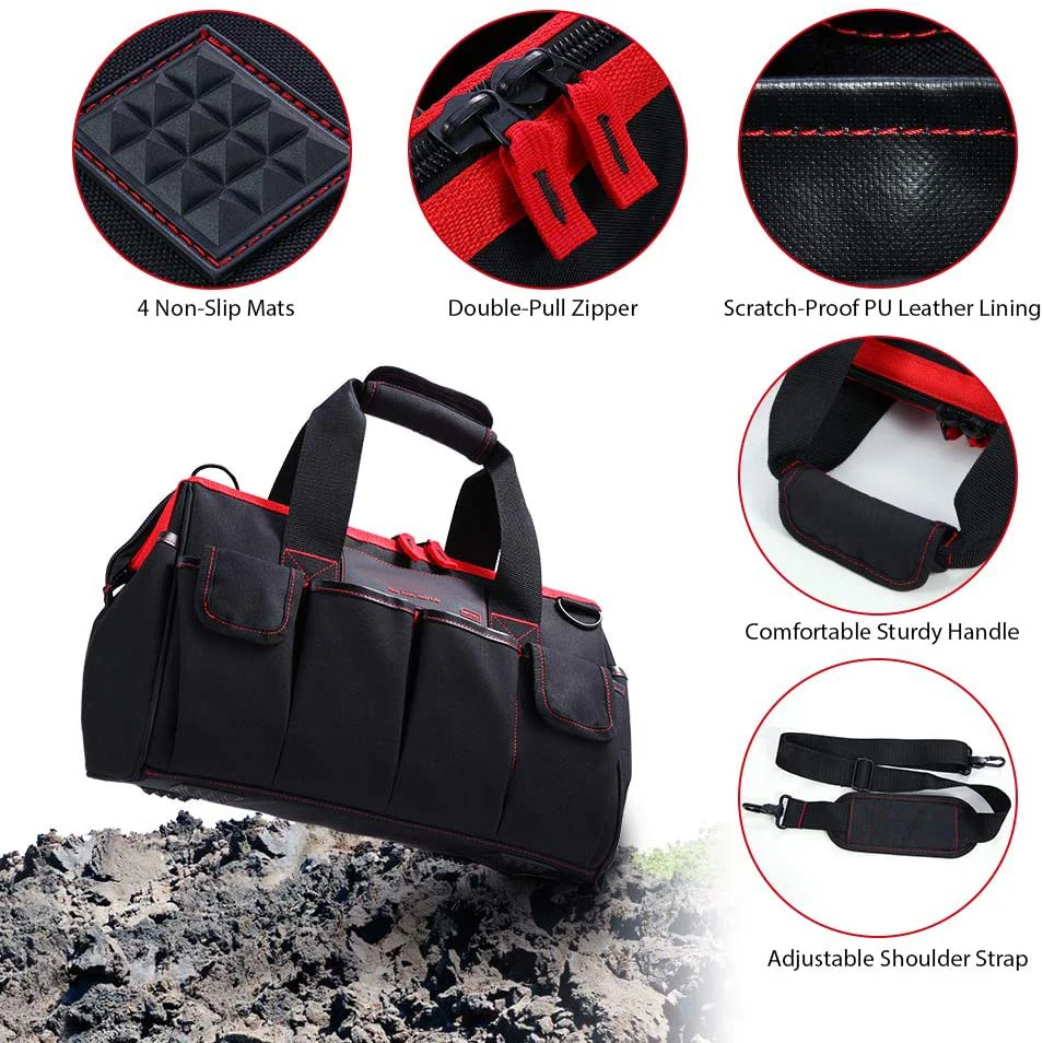 Tool Bag 16-inch Tool Storage Kit 7 Pockets Electrical Kit with Adjustable Shoulder Strap