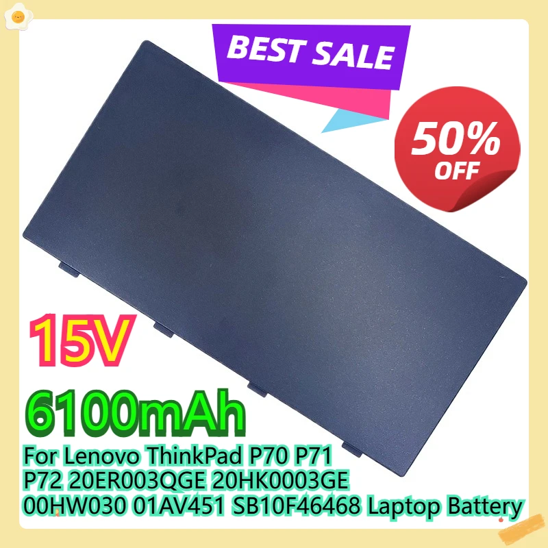 

For Lenovo ThinkPad P70 P71 P72 20ER003QGE 20HK0003GE 00HW030 01AV451 SB10F46468 Laptop Battery 15V 6100mAh 96Wh