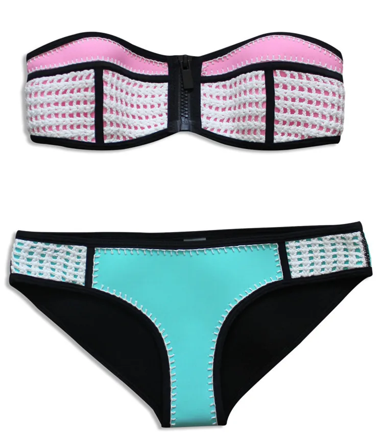 

Sexy Neoprene Bikini Sets , Pink and Blue bikiniith Black Trim 2 Pieces Summer Beach Wear