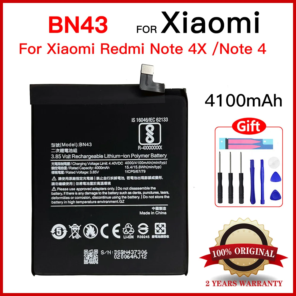 Genuine BN43 Replacement Battery For Xiaomi Redmi note4X Redrice Note4X Standard Version Battery 4100mAh