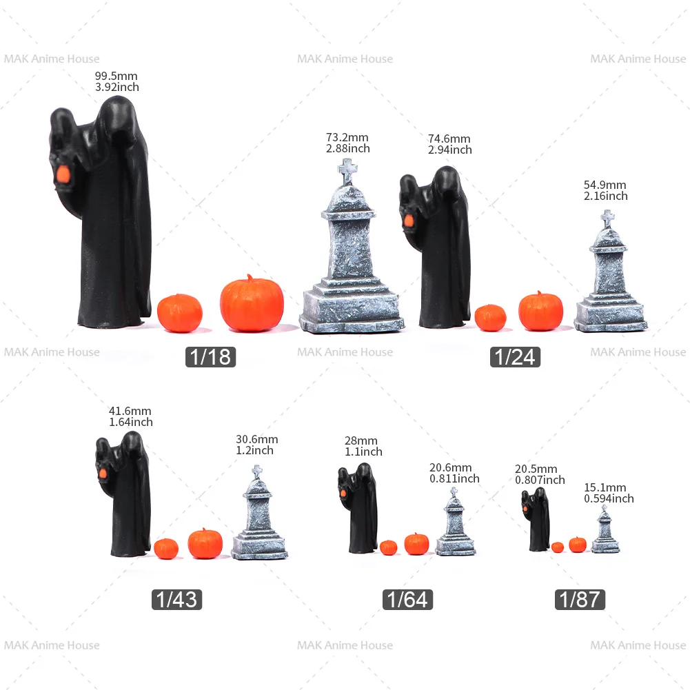 Miniatures 1/64 1/43 1/87 1/24 1/18 Halloween Shadow Ghost Tombstone Pumpkin Doll Model Home Scene Decorative Ornaments Car Toys