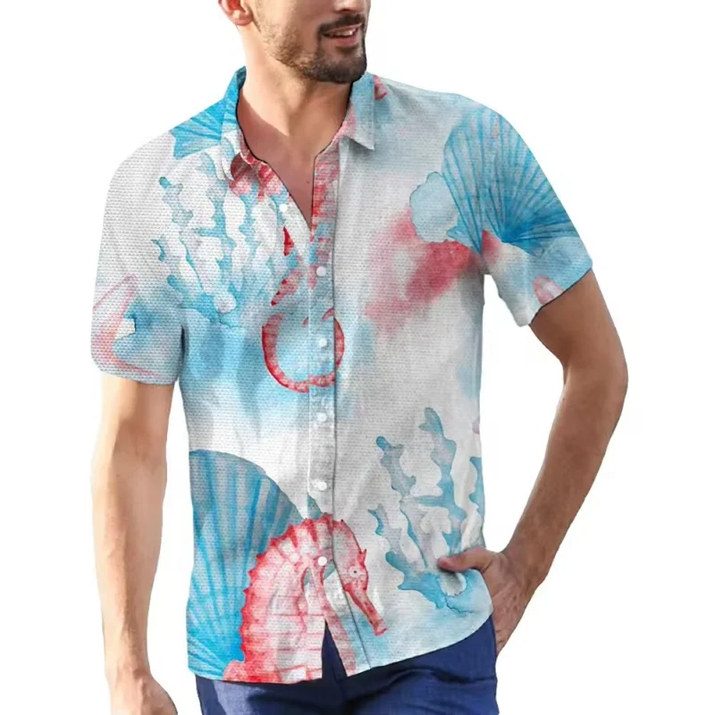 

3D Printed Colorful Fish Hawaiian Shirt For Men Marine Life Pattern Aloha Shirts Summer Short Sleeve Tops Fashion Casual Blouse