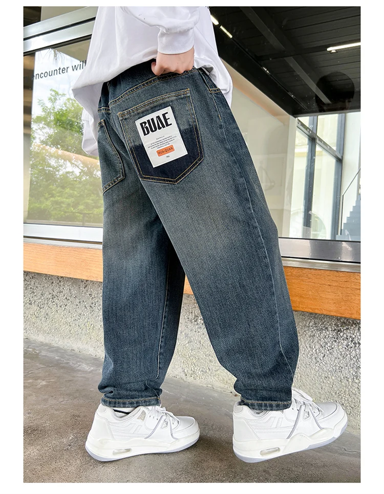 Heißer Verkauf Kinder-Jeans mit Taschen für Jungen Neue Frühlings-Jeans mit elastischem Bund Hochwertige Teenager-Jeanshosen – Detail 8