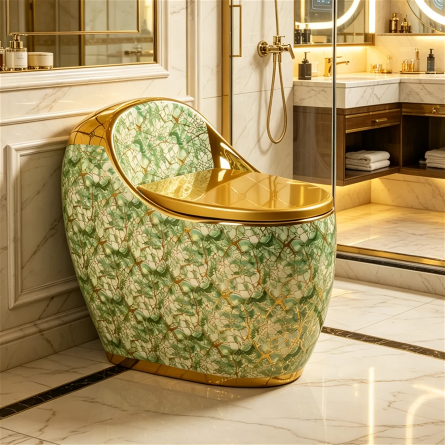 Exquisite golden moist round egg-shaped toilet siphon strong impulse large diameter water-saving toilet