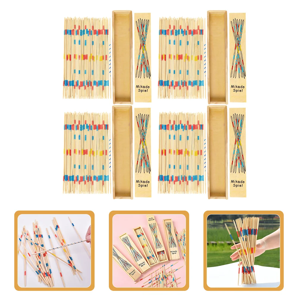 4 Boxes Wooden Pick Stick Pickup Sticks Original Game Educational Families Games for Kids Toys