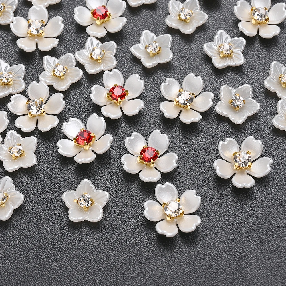30 Stück Nicht-Poröse Imitationsperlen aus Acryl in Blumenform, Weiße Strass-Applikationen für DIY-Schmuckherstellung und Dekorative Accessoires – Detail 6