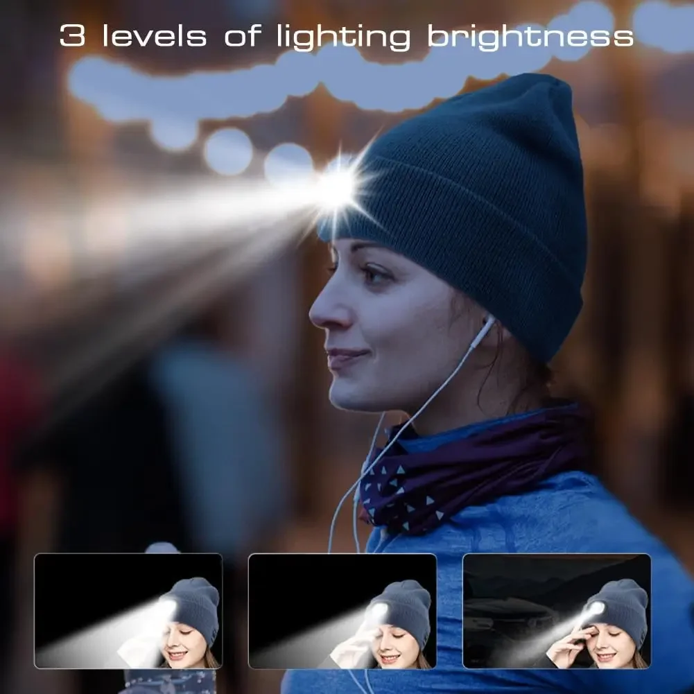 Czapka LED Beanie Hat USB Rechargeable Lighted Cap Headlamp Hat Unisex Ciepła wełniana czapka ze światłem do nocnego biegania Kolarstwo Wędkarstwo