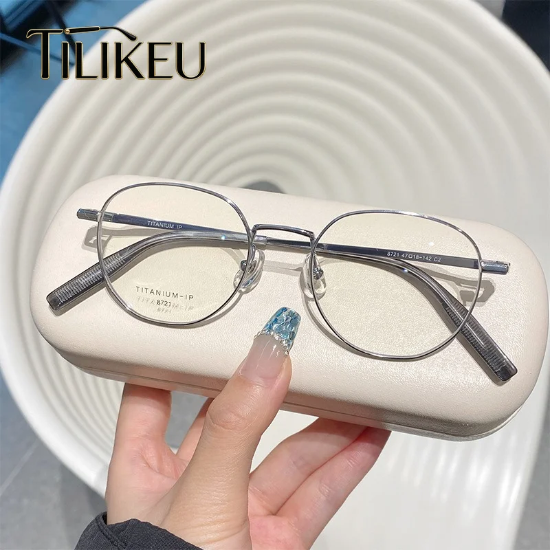 

New Fashion Korean Pure Titanium Glasses Frame Men's Retro Literary Small Frame Oval Eyeglasses Women's Luxury Designer Eyewear