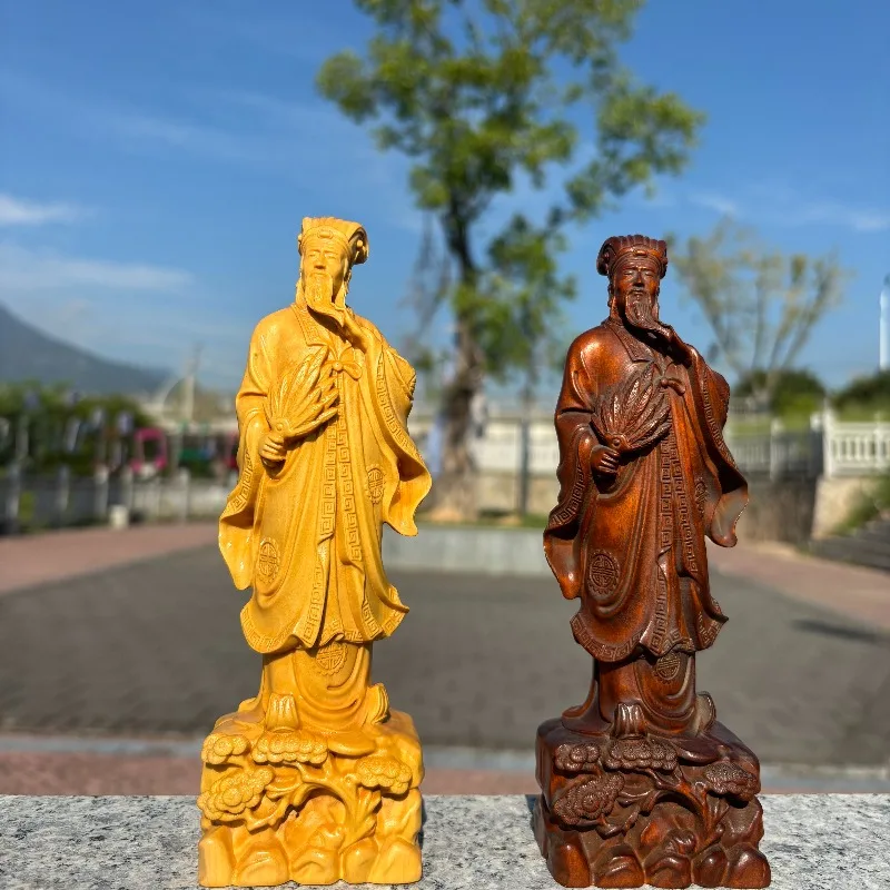Hand-Carved Boxwood Kongming Zhuge Liang Statue - 7.09