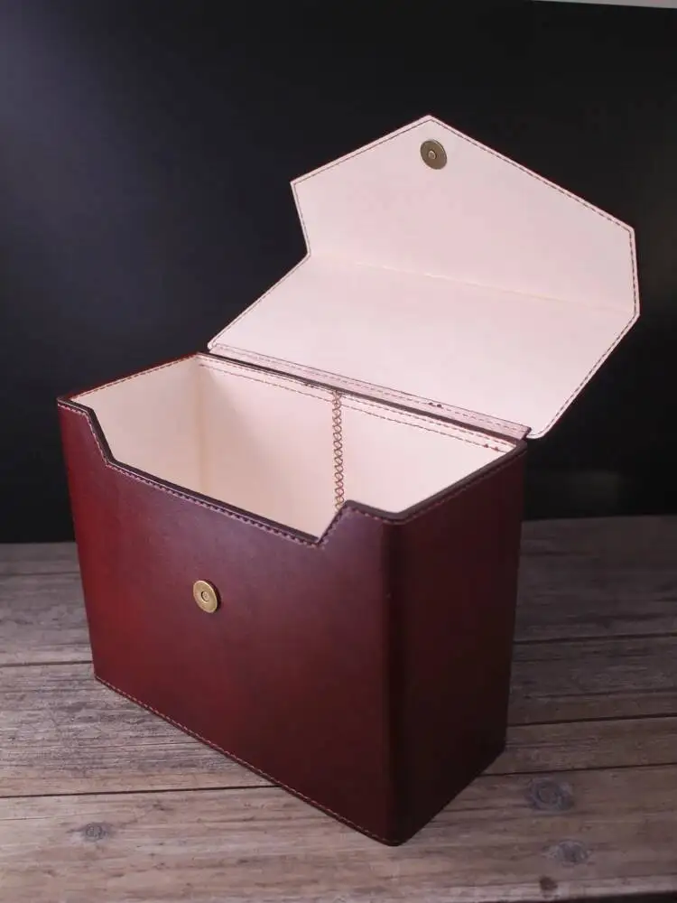 Handmade  Top Layer Cowhide Leather Desktop Stationery Storage Box, Miscellaneous Sorting Box, Desktop Workstation Storage Box