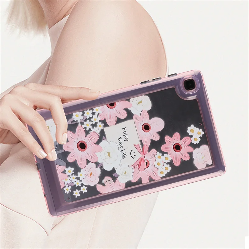 For Samsung Galaxy Tab S7 S8 Case SM-T870 X700 11inch Soft TPU Shockproof Back Cover Oil Painting Flowers Protective Shell+Gift