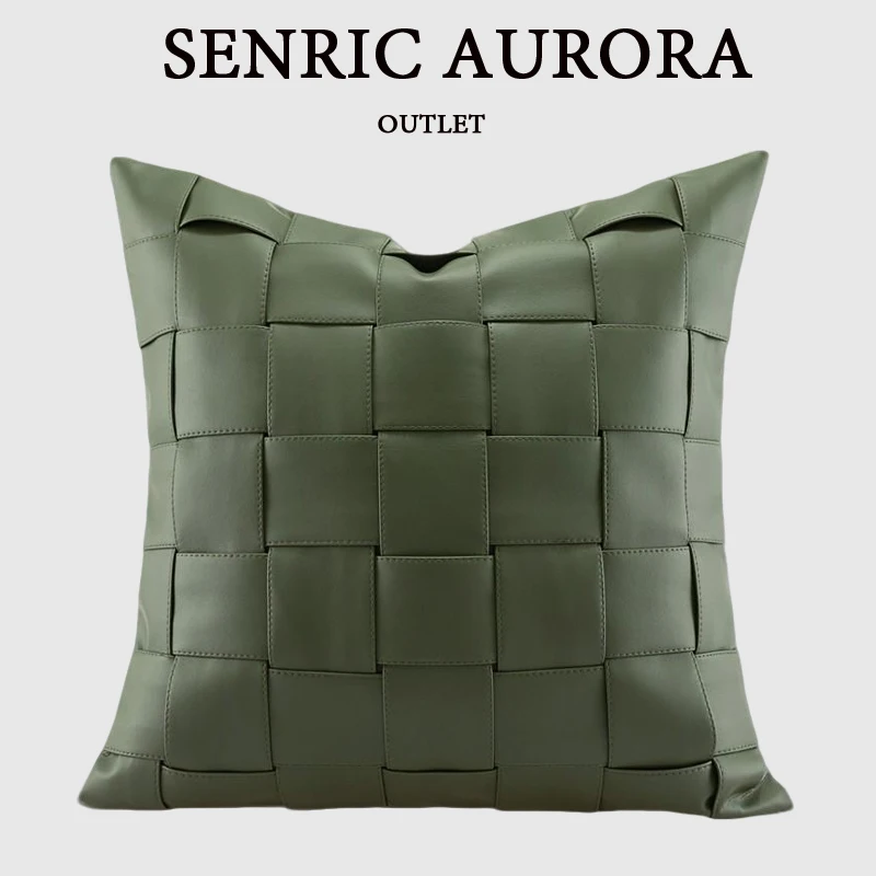 

Зеленый чехол для подушки, кожаная квадратная наволочка ручной работы, современная легкая роскошная модель, наволочка для дивана