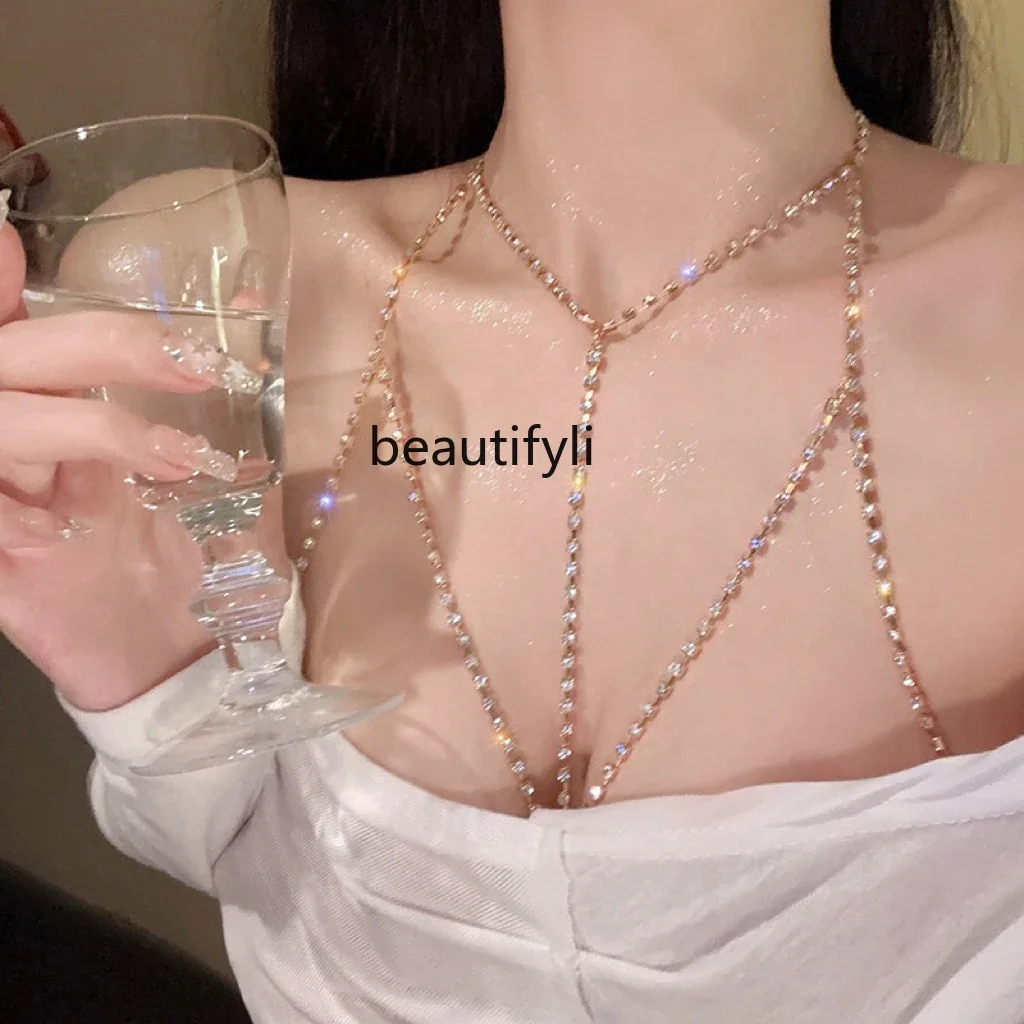 Breast Chain Bikini Collarbone Chain Body Chain Sterling Silver Flash Diamond Sexy Necklace Female