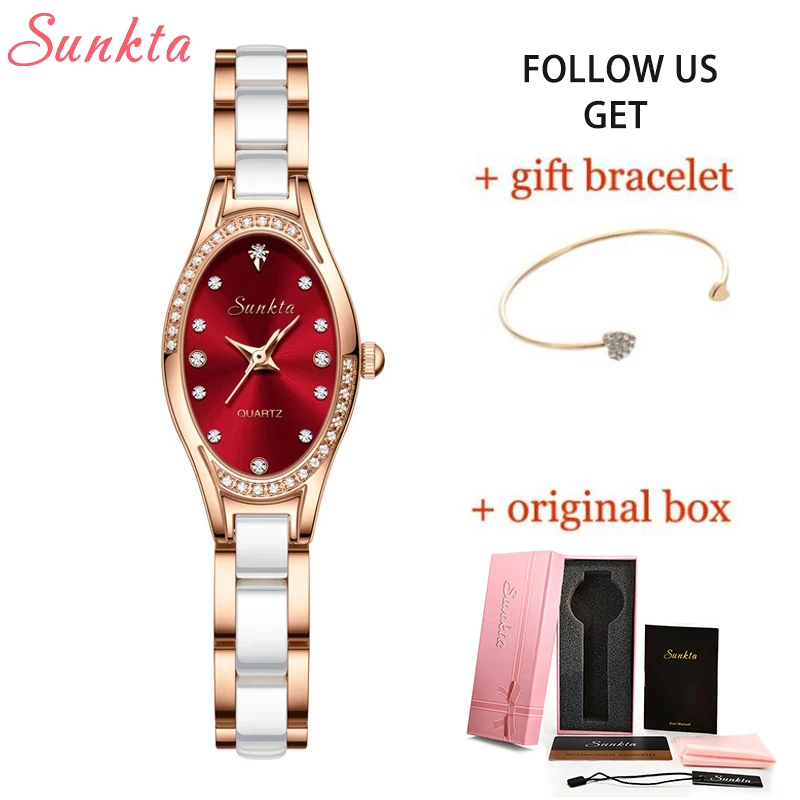 LIGE Sunkta Women Watch Fashion Elegant Ladies Watches Quartz Rhinestone Dial Ceramics Watchband Luxury Casual Wristwatch Female