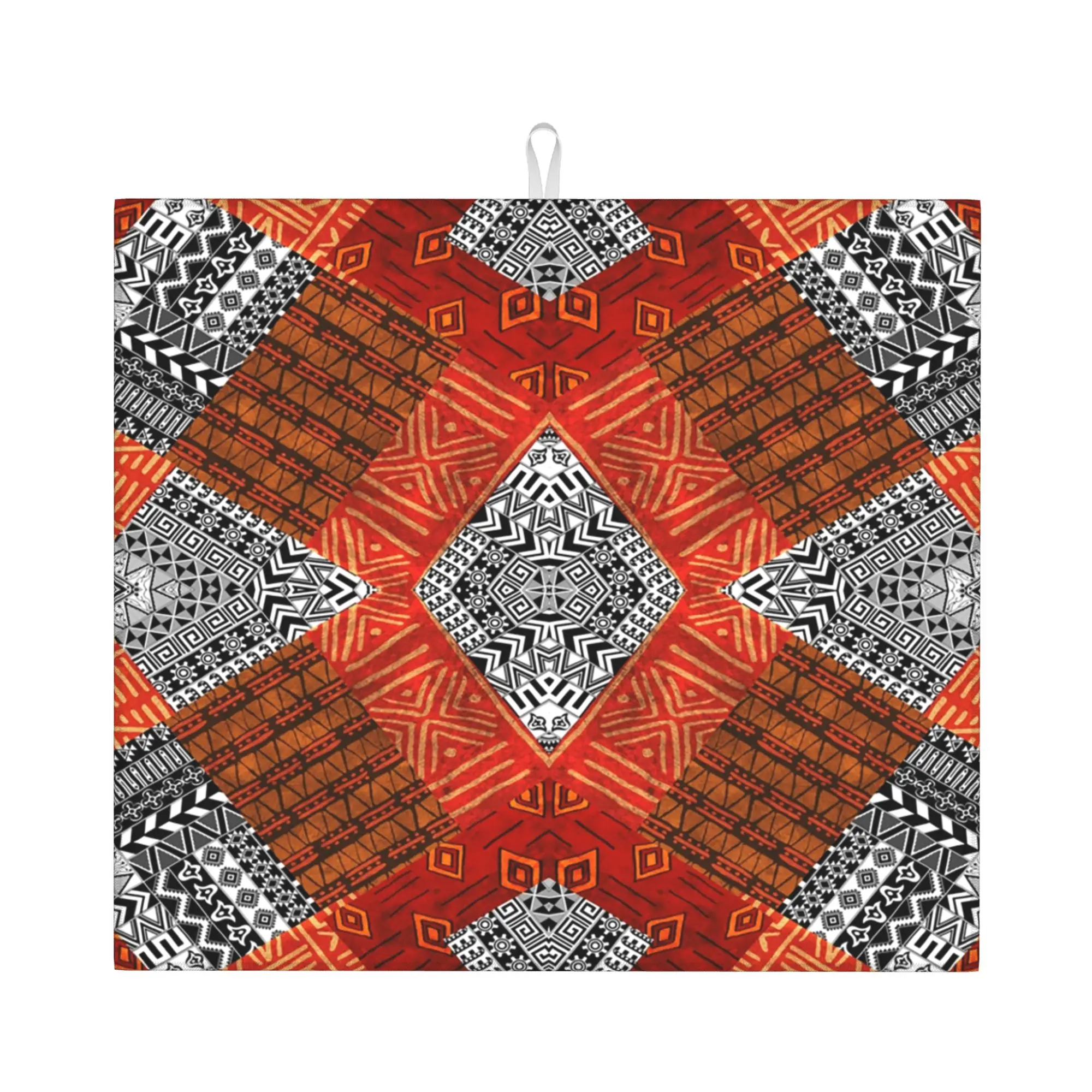 Bold Vibrant Colorful Abstract Geometric Afrocentric Ethnic Pattern Kitchen Counter Protector Mat Barware Drying Mat For Kitchen