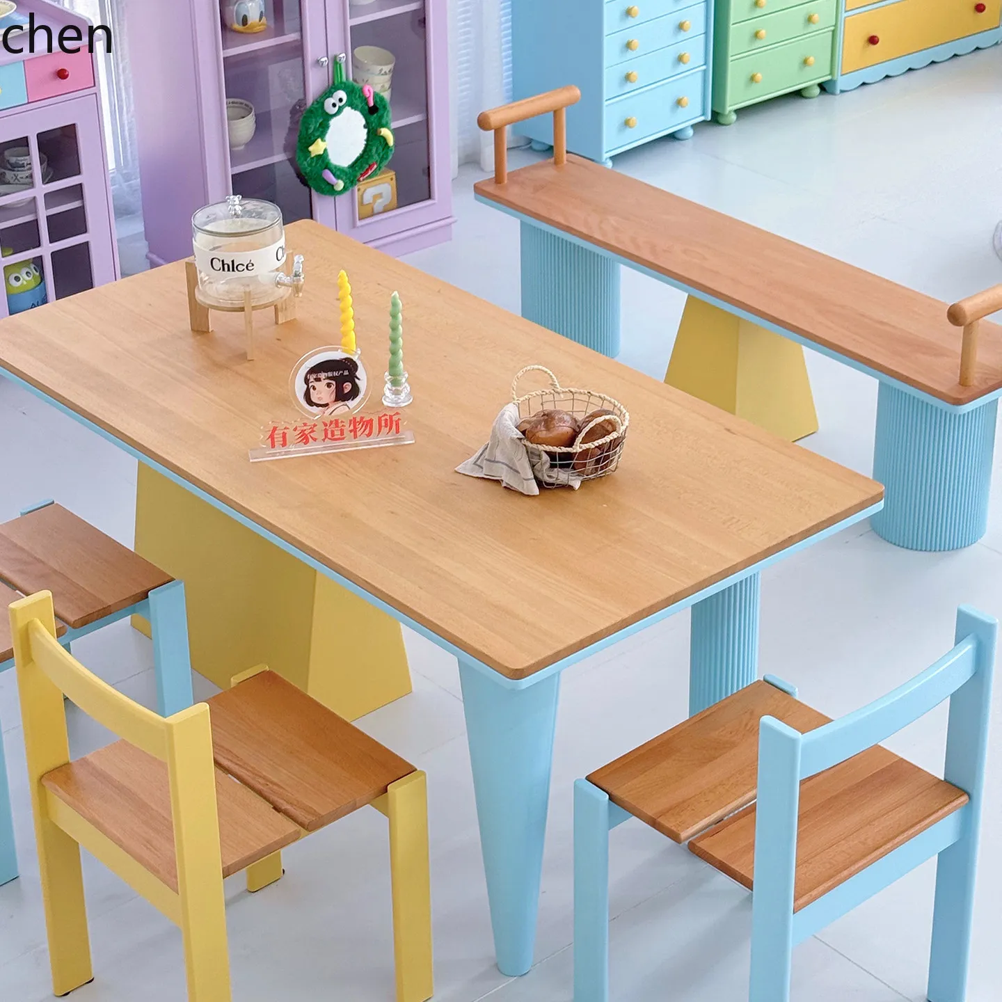 CZ long bench chair for restaurant, cafe, homestay, island decoration, shoe changing stool