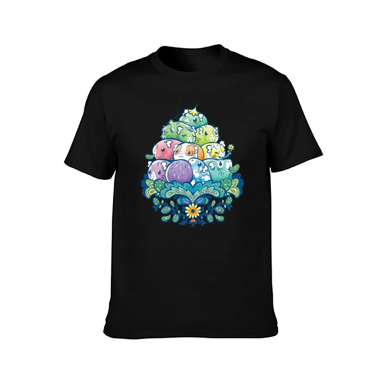 Blooming Piggy Pile in Blue T-Shirt, Summer Casual Cotton Tee, Oversized Streetwear Tops, Vintage Graphic Print, 100% Cotton
