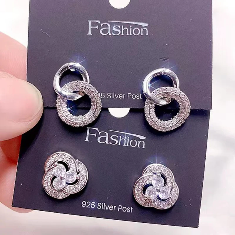 10/20Pairs/Lot Mixed Style 925 Silver Needle Zircon Inlay Copper Women\'s Earrings Korean Version Fashion Elegant Earring Jewelry