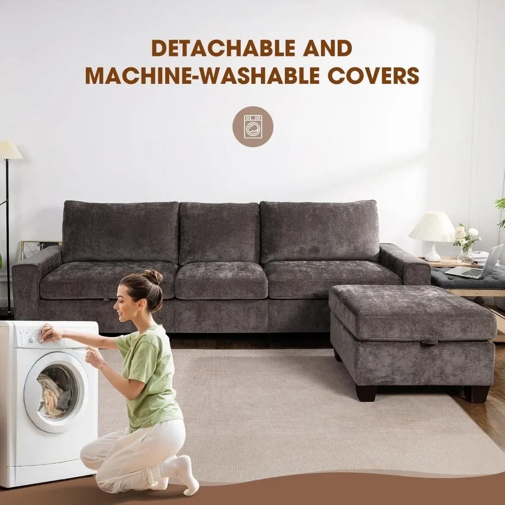 112“ Convertible Storage Sectional Sofa,L Shaped Couch with Storage Ottoman,Multi-Functional Reversible Sofa,Breathable Fabric