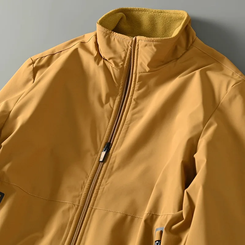Fanceey 2 in 1 Reversible Jacket for Men Windproof Thermal Fleece Lined Outdoor Winter Coat with Stand Collar	for Christmas Gift