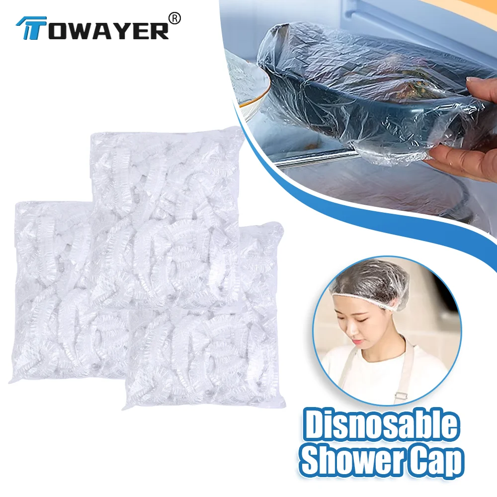 

50/100/200pcs Food Nonwoven Shower Cap Disposable Shower Cap Elastic Plastic Film Cover Waterproof Shower Cap Kitchen