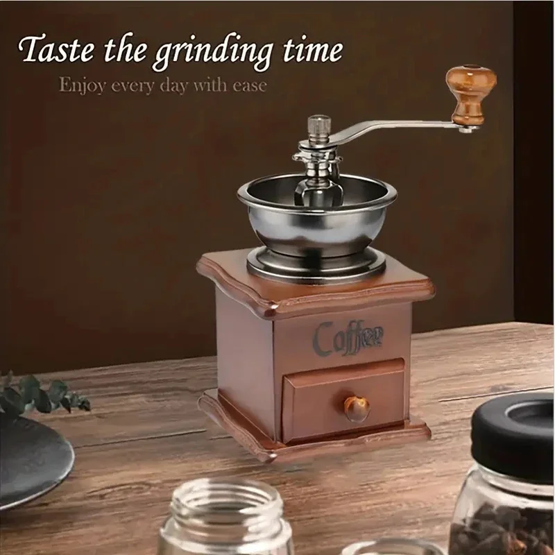 

New Portable Vintage Manual Coffee Grinder Hand Crank Grinders Wooden Vintage StyleManual Bean Grinder