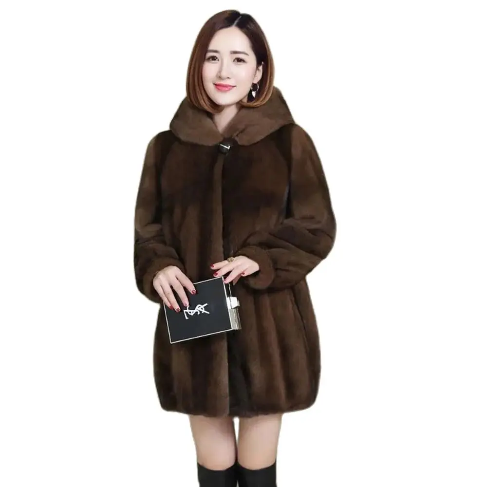 

Haining 2024 Winter New Imitation Mink Fur Korean Fashion Hooded Coat Temperament Long Loose Warm And Comfortable Coat Female .