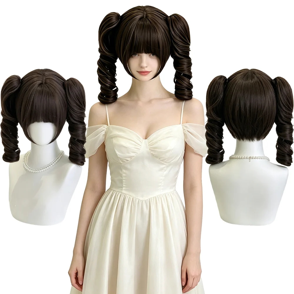 

Black Brown Spiral Curl Pigtail Wig Protein Fiber Realistic Scalp Anime Sweet Lolita Universal Wig For Women Halloween Cosplay