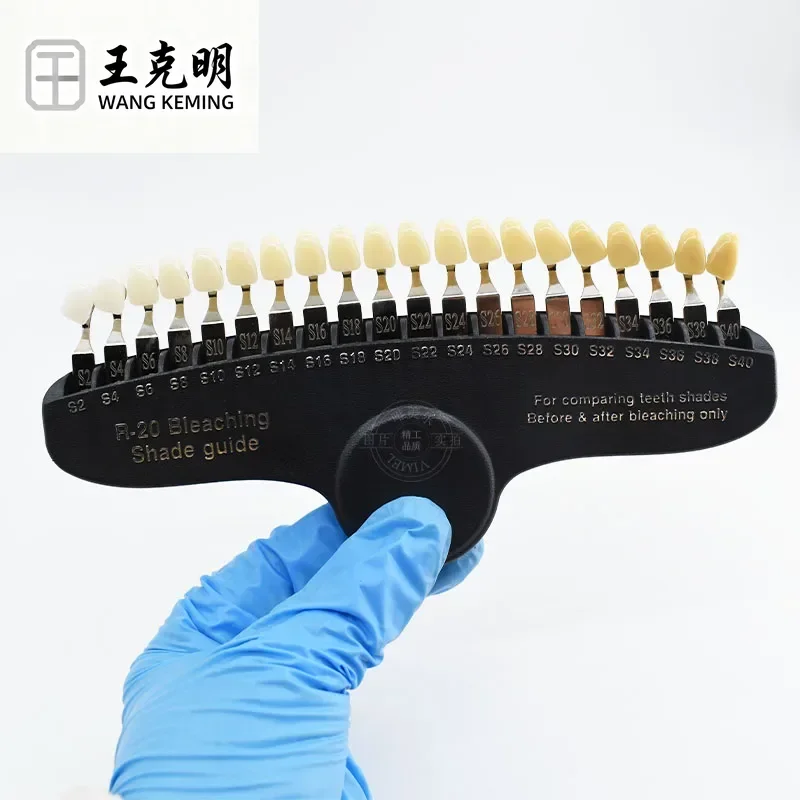 20 Colors Teeth Whitening Set 3D Shade Guide Color Comparator Mirror denti stry Cold Light Teeth White Bleaching den tal Plate