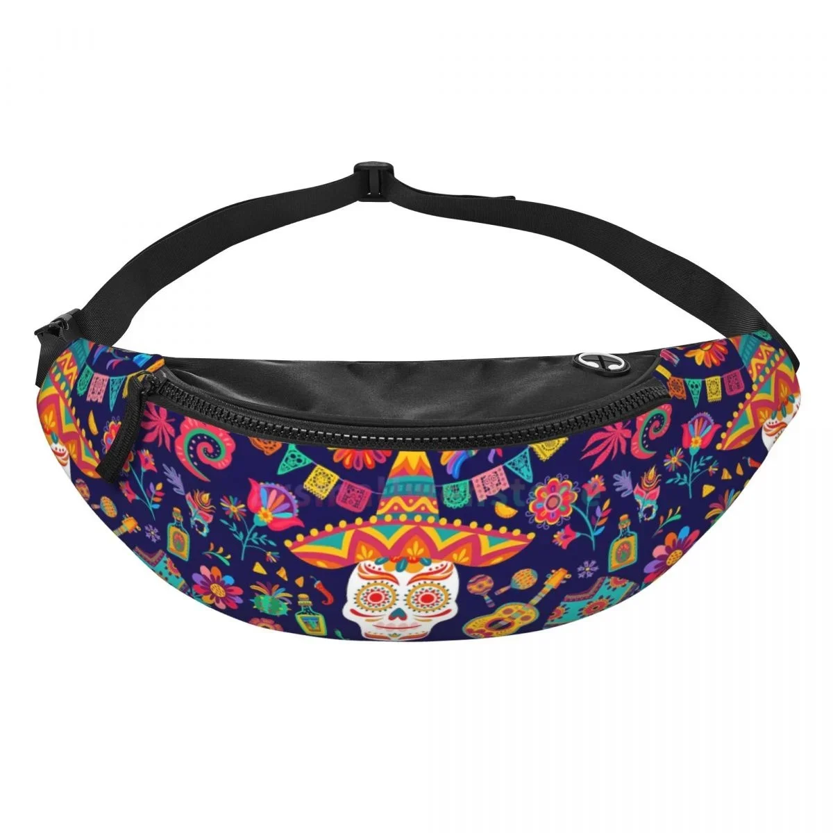 Day Of The Dead Waist Bag with Headphone Hole Belt Bag Fashion Hip  Bag for Outdoor Casual Travelling Hiking Cycling