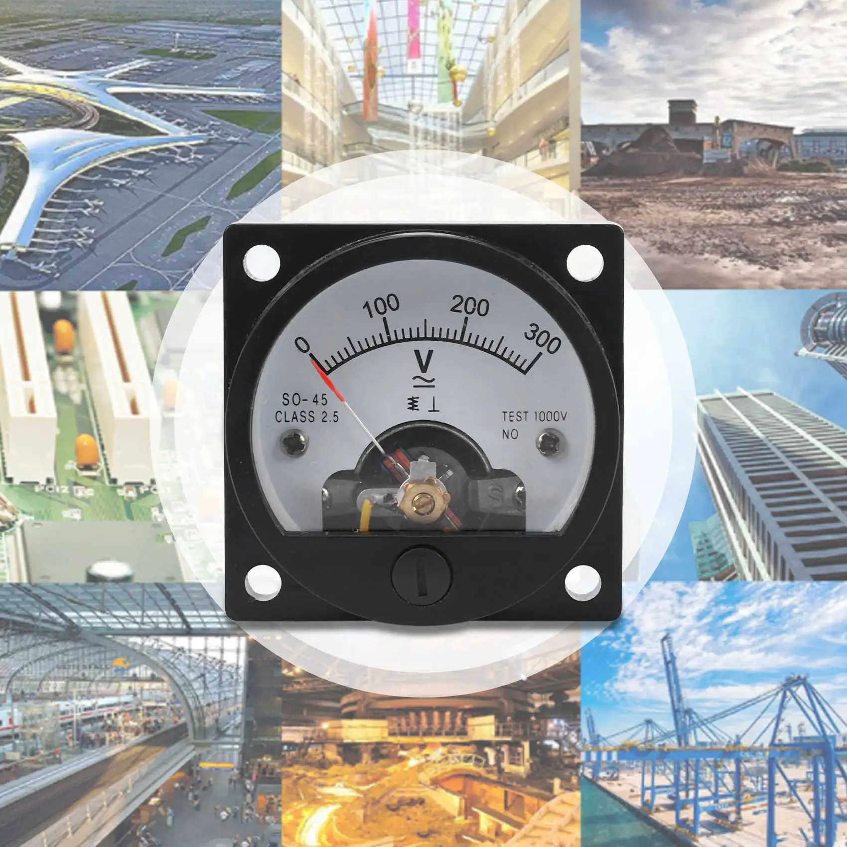 Medidor de Panel de esfera analógica redonda, voltímetro negro, AC 0-300V