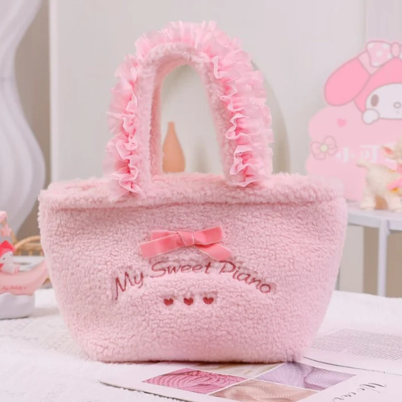 Kawaii الكرتون أنيمي حقيبة مستحضرات التجميل بلدي ميلودي المحمولة القوس حقيبة يد من الدانتيل لطيف سانريوس بينتو حقيبة القطن الحطام حزمة حقيبة يد الطفل