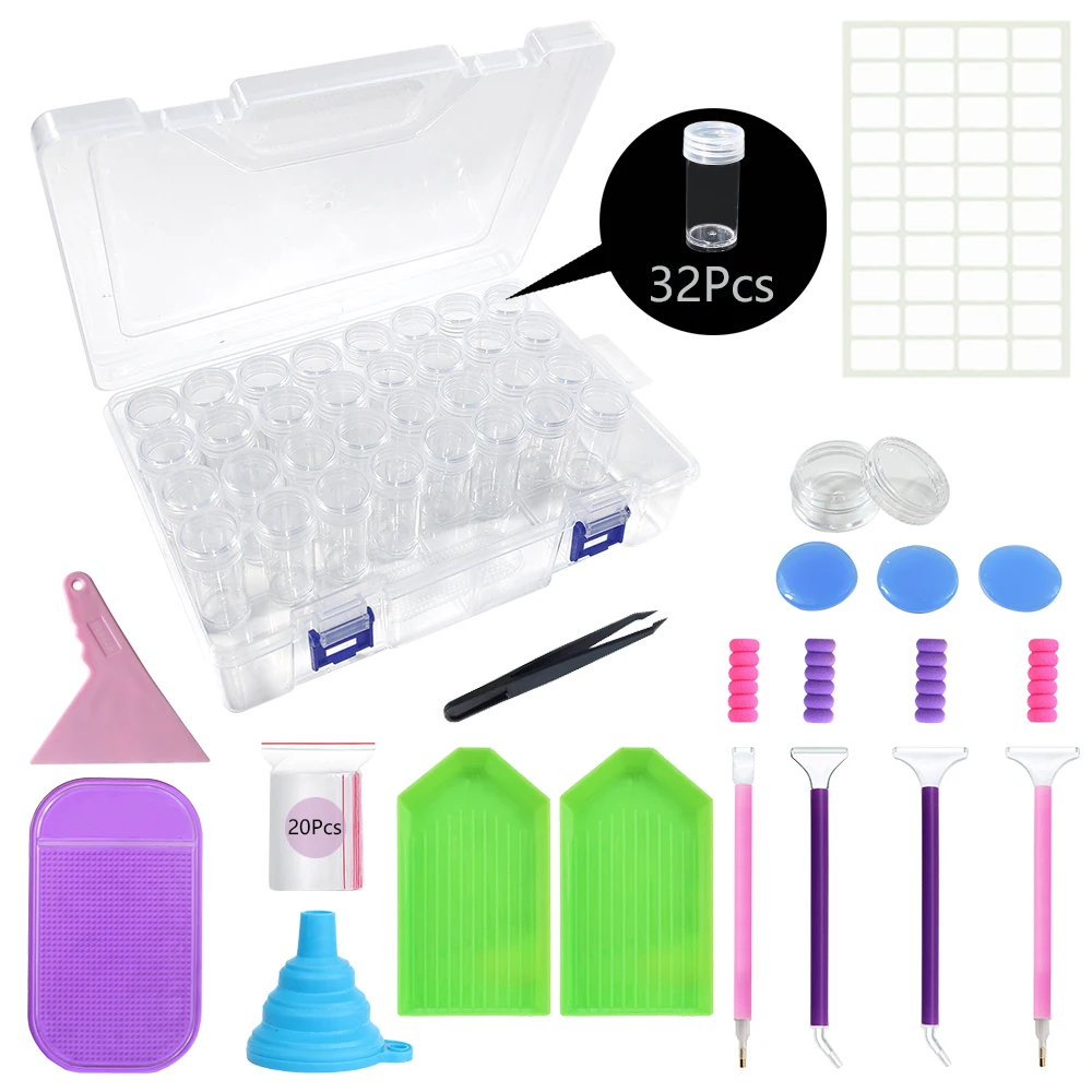 Diamond painting tool accessories dot drill pen beads container set tray beads storage box DIY tool kit plastic storage box