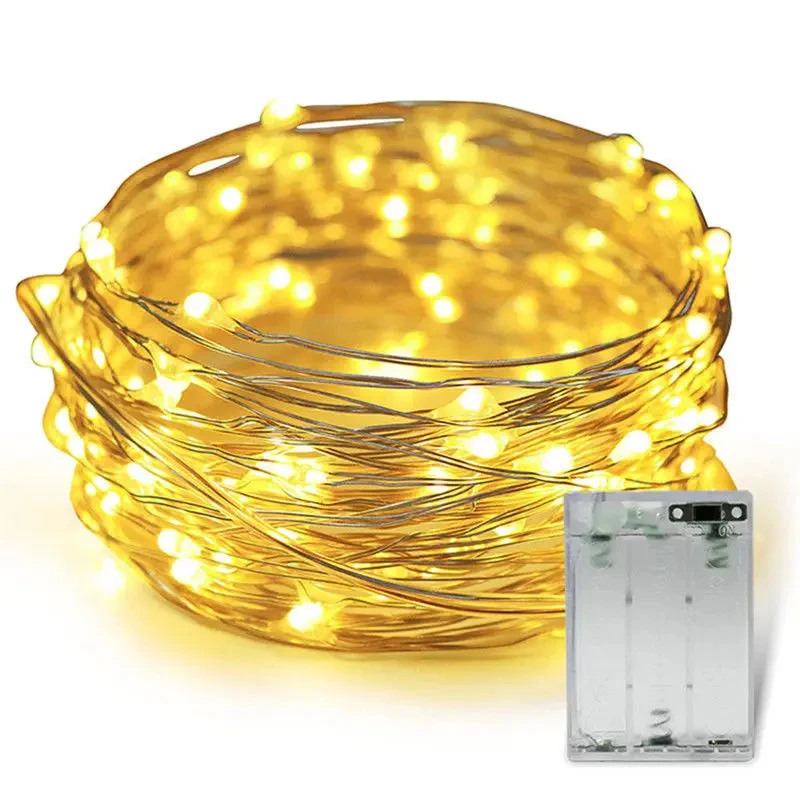 Guirlande lumineuse féerique Led en fil de cuivre, 1/2/3/5/10M, alimentée par batterie, pour chambre à coucher, jardin, fête, décoration de mariage, 1 paquet