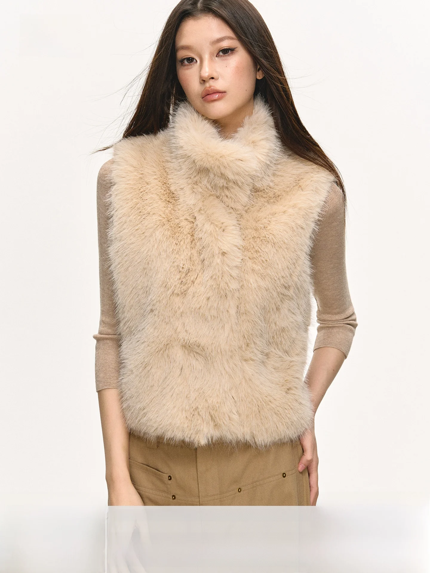 

Женский шерстяной жилет Anna Aneae с высоким воротником и искусственным мехом, теплая верхняя одежда, весенне-осенний модный повседневный жилет на молнии