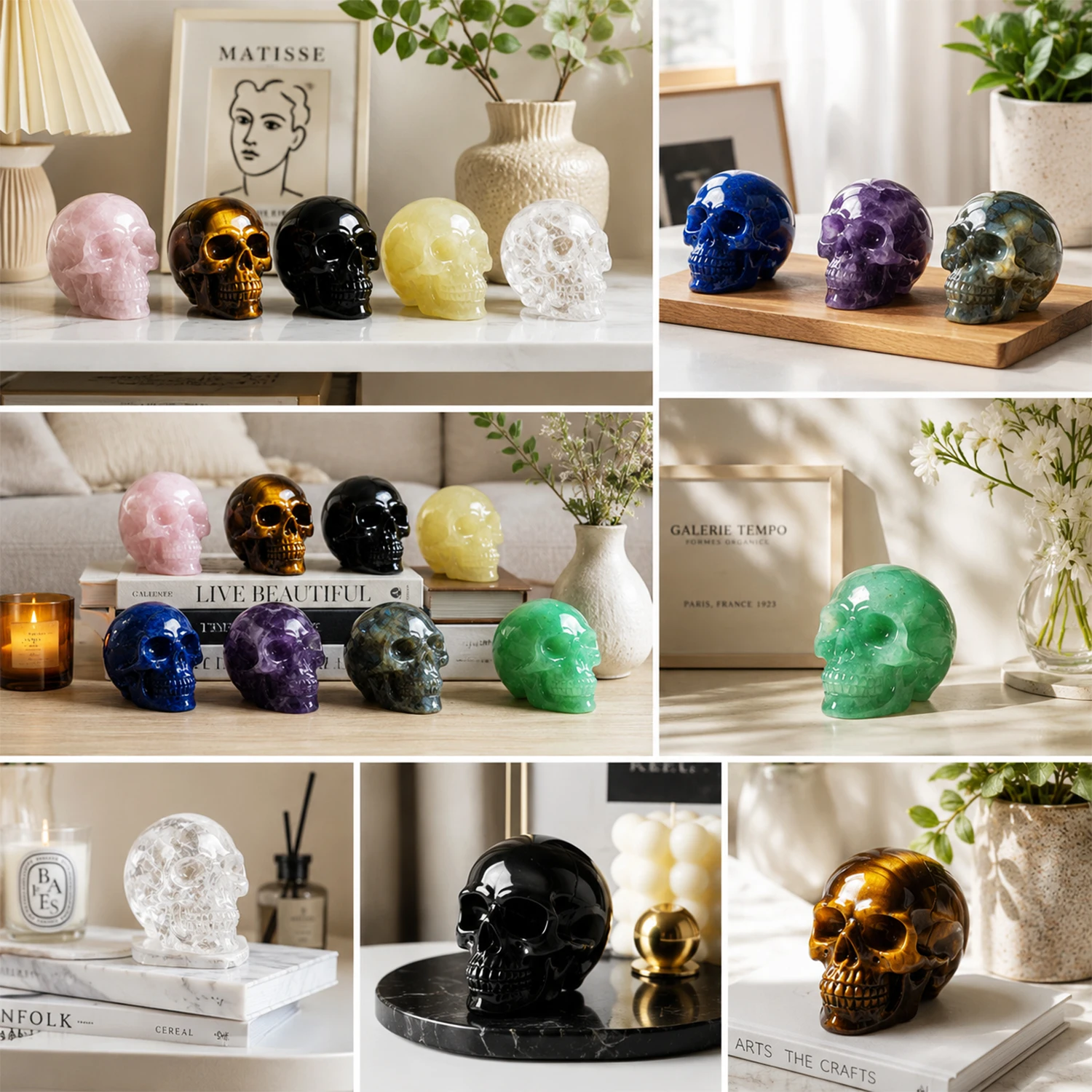 2 Inch Natural Crystal Skull Figurine Hand Carved Gemstone Amethyst Skull Statue Home Desk Decor Ornament Halloween Gift