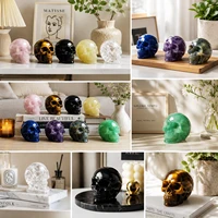 2 Inch Natural Crystal Skull Figurine Hand Carved Gemstone Amethyst Skull Statue Home Desk Decor Ornament Halloween Gift 6