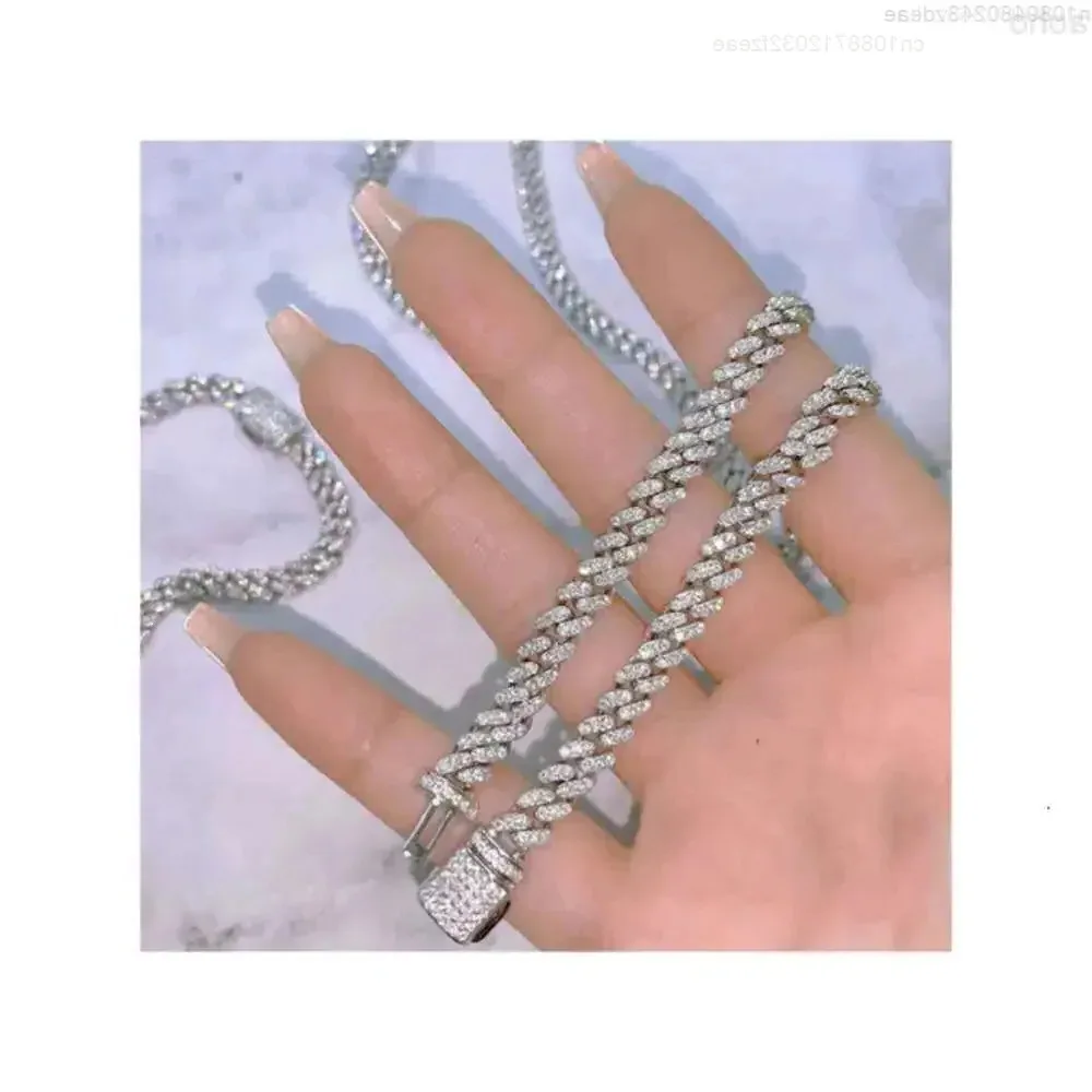 

6mm Miami Cuban Link Chain Vvs Moissanite Diamond Stubbed 925 Sterling Silver White Gold Plated 18-24