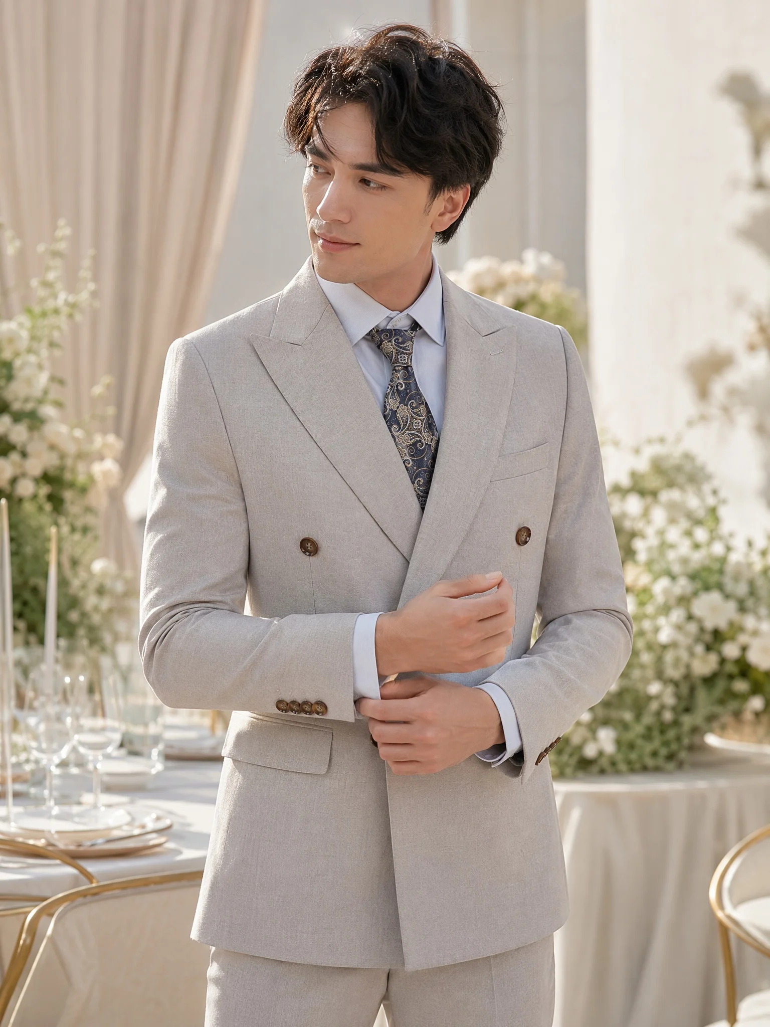 ST Cassy Men's 2-Piece Suit Set, Slim Fit, Black, Beige, Gray