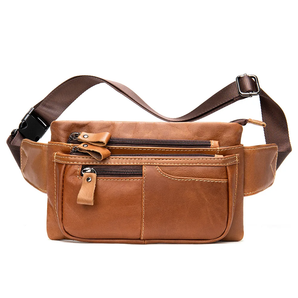 Real Leather Waist Bag Lightweight Belt Pouch Summer Outdoor Belt Waist Pack Chest Pack For Men Male Cowskin Phone Bag