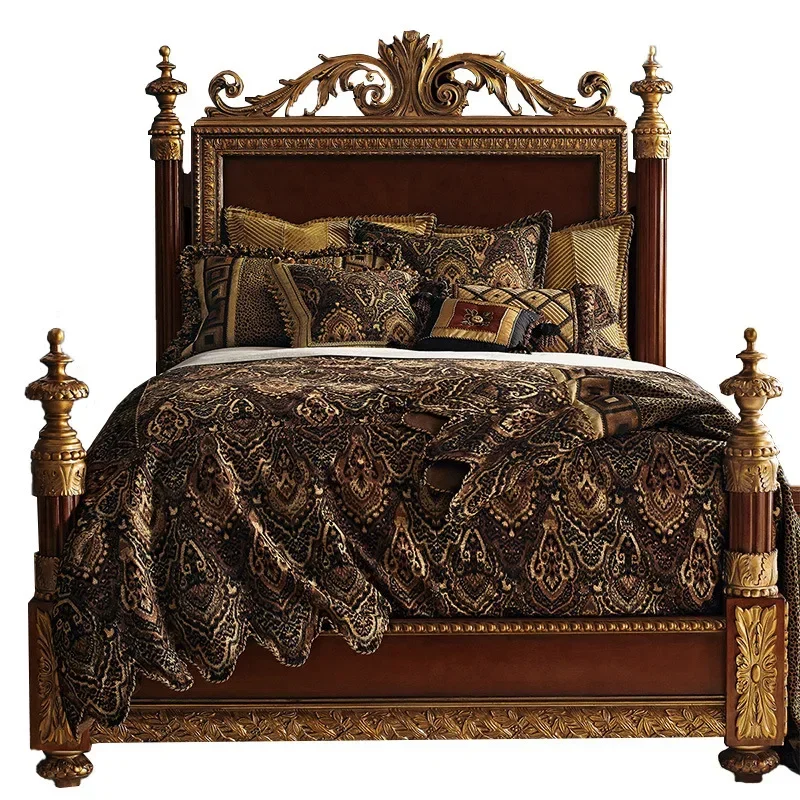 

Американская ретро-кровать из цельного дерева, бытовая 1,5 высококачественная дубовая кровать, простая французская 1,8 мм, двуспальная кровать в стиле ретро в стиле ретро, 2 метра