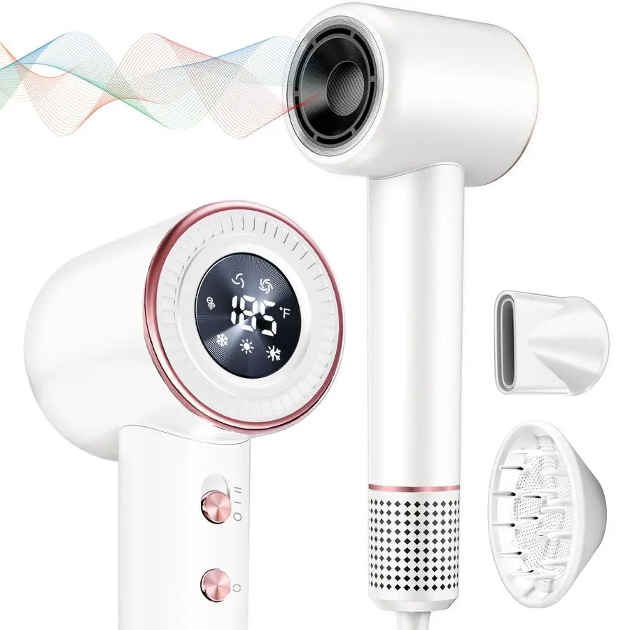 

Фен с диффузором, высокоскоростной фен с дисплеем, быстросохнущий фен с бесщеточным двигателем 160000 об/мин, 500 милиБФ/с.