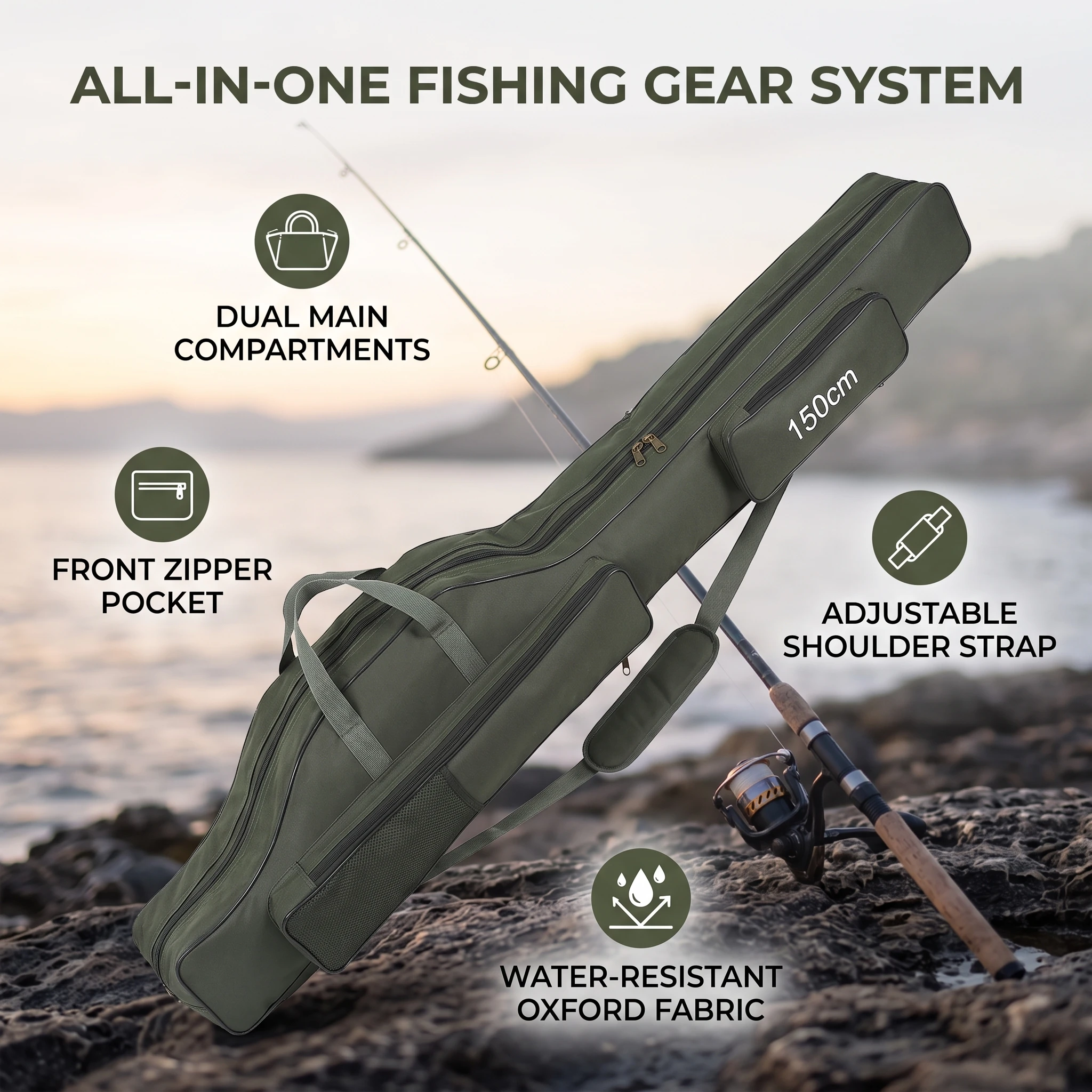 Portable Fishing Bag Folding Fishing Rod Reel Bag Fishing Pole Gear Tackle Tool Carry Case Carrier Travel Storage Bag Organizer view 3